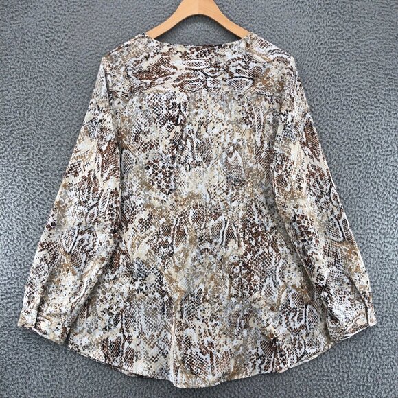 Chicos Top Womens 1 US Medium Beige Silky Chic Neutral Python Tunic Snake Blouse - Picture 3 of 10